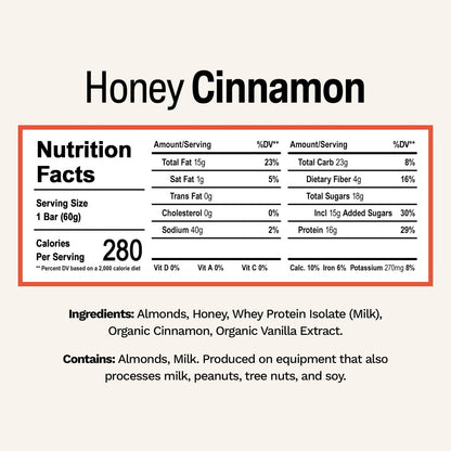 Rise Whey Protein Bars - Honig Zimt | Proteinriegel mit 18g Protein, 4g Ballaststoffen, nur 5 Vollwertzutaten, glutenfrei, sojafrei (12er Pack)