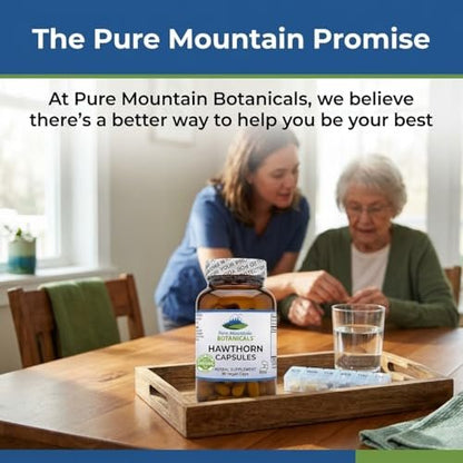 Pure Mountain Botanicals Weißdornkapseln - 1000 mg Bio-Weißdorn pro Portion - 90 vegane Kapseln - Unterstützung für Herz und Herz-Kreislauf-Gesundheit