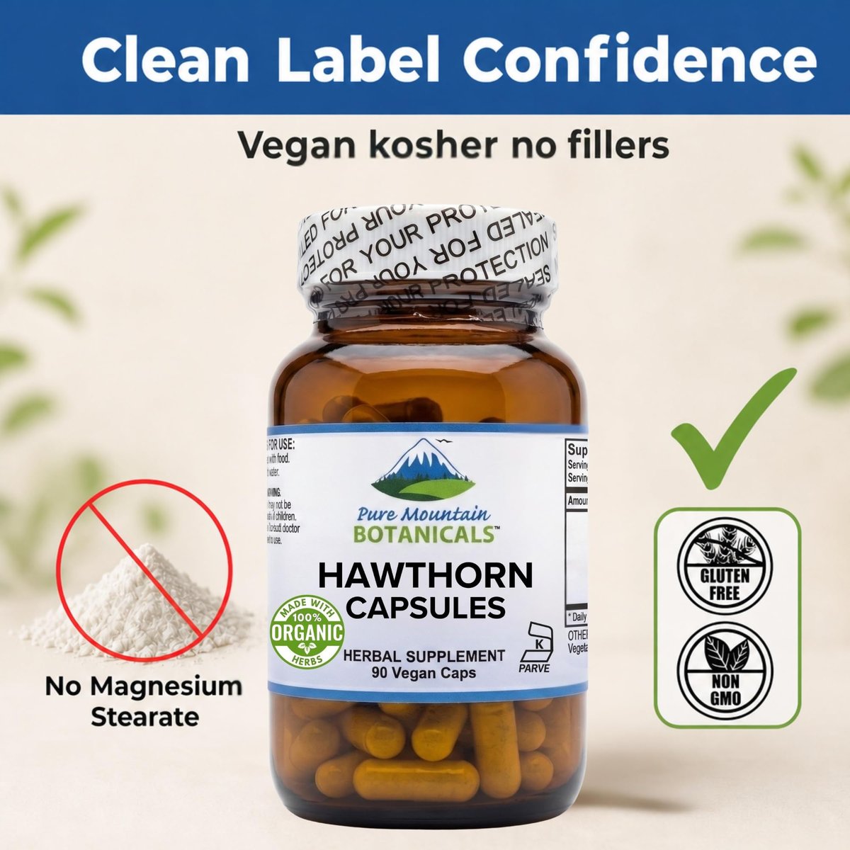 Pure Mountain Botanicals Weißdornkapseln - 1000 mg Bio-Weißdorn pro Portion - 90 vegane Kapseln - Unterstützung für Herz und Herz-Kreislauf-Gesundheit