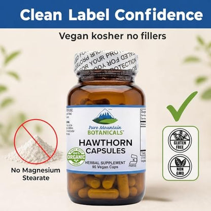 Pure Mountain Botanicals Weißdornkapseln - 1000 mg Bio-Weißdorn pro Portion - 90 vegane Kapseln - Unterstützung für Herz und Herz-Kreislauf-Gesundheit