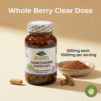 Pure Mountain Botanicals Weißdornkapseln - 1000 mg Bio-Weißdorn pro Portion - 90 vegane Kapseln - Unterstützung für Herz und Herz-Kreislauf-Gesundheit