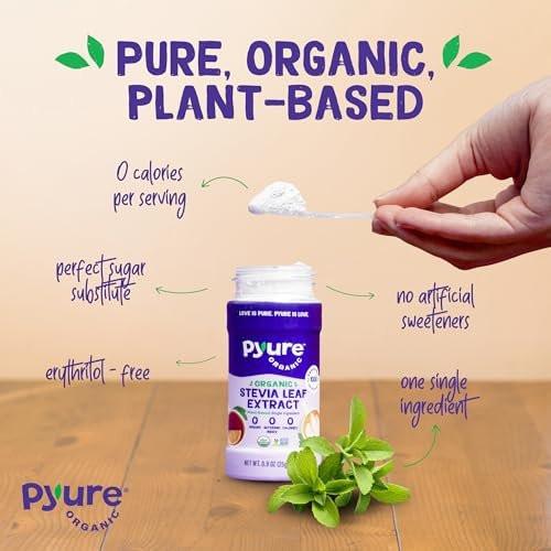 Pyure Bio-Stevia-Extrakt-Pulver – 100 % reiner Stevia-Blätter-Extrakt, ohne Füllstoffe, zuckerfrei, keto- und paläofreundlich, diabetikerfreundlich, null Kalorien, 300-mal süßer als Zucker, 1.000 Portionen, USDA Bio