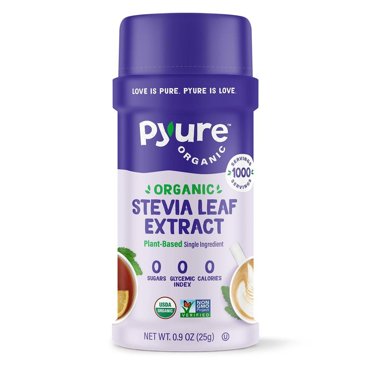 Pyure Bio-Stevia-Extrakt-Pulver – 100 % reiner Stevia-Blätter-Extrakt, ohne Füllstoffe, zuckerfrei, keto- und paläofreundlich, diabetikerfreundlich, null Kalorien, 300-mal süßer als Zucker, 1.000 Portionen, USDA Bio