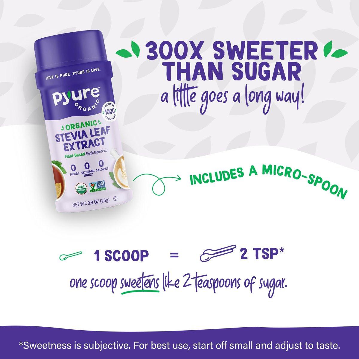 Pyure Bio-Stevia-Extrakt-Pulver – 100 % reiner Stevia-Blätter-Extrakt, ohne Füllstoffe, zuckerfrei, keto- und paläofreundlich, diabetikerfreundlich, null Kalorien, 300-mal süßer als Zucker, 1.000 Portionen, USDA Bio