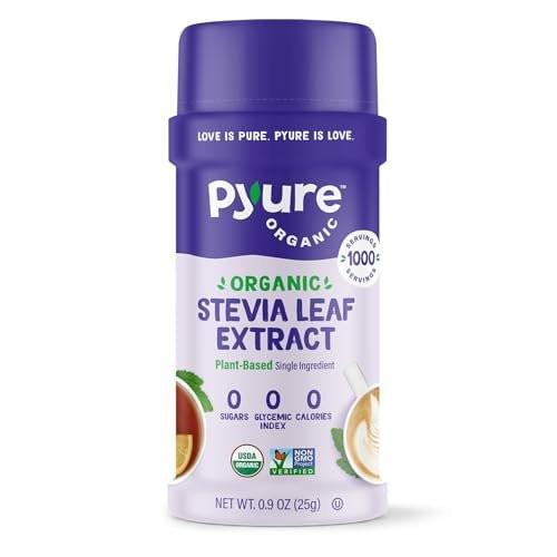 Pyure Bio-Stevia-Extrakt-Pulver – 100 % reiner Stevia-Blätter-Extrakt, ohne Füllstoffe, zuckerfrei, keto- und paläofreundlich, diabetikerfreundlich, null Kalorien, 300-mal süßer als Zucker, 1.000 Portionen, USDA Bio