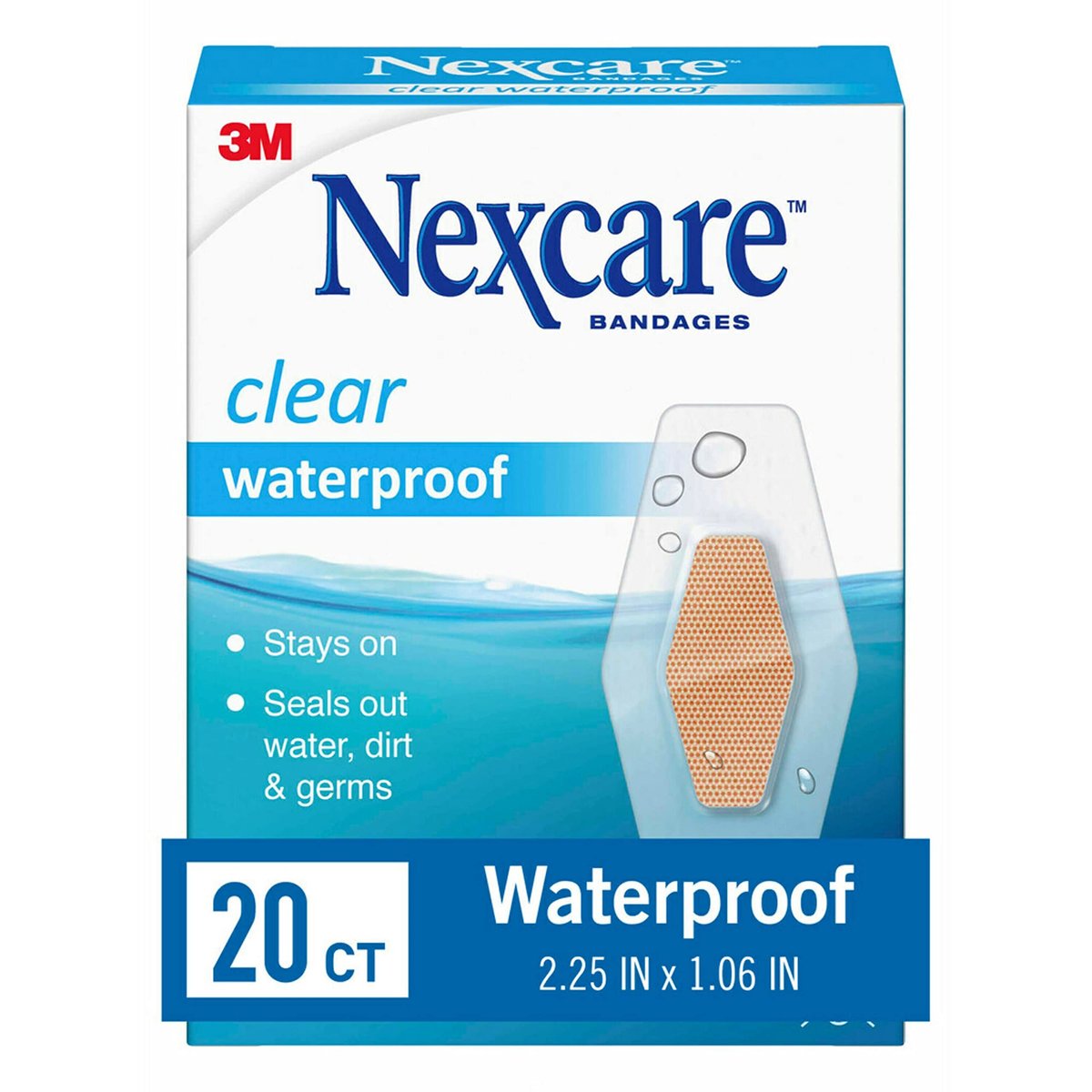 Nexcare Waterproof Clear Pflaster – Transparente Schutzpflaster für Schnitte, Schürfwunden und Blasen – Einheitsgröße, 20 Stück