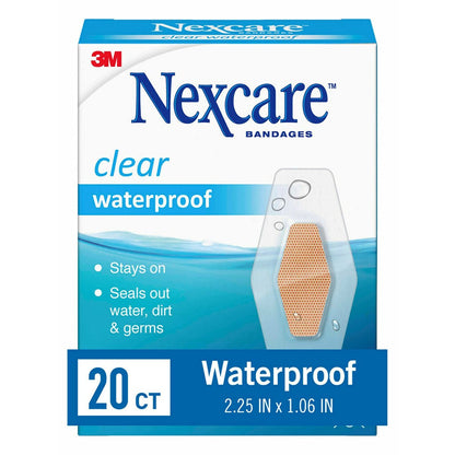 Nexcare Waterproof Clear Pflaster – Transparente Schutzpflaster für Schnitte, Schürfwunden und Blasen – Einheitsgröße, 20 Stück