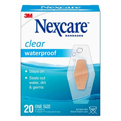 Nexcare Waterproof Clear Pflaster – Transparente Schutzpflaster für Schnitte, Schürfwunden und Blasen – Einheitsgröße, 20 Stück