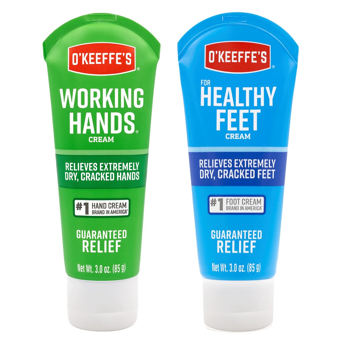 O'Keeffe's Working Hands Handcreme (85 g) und Healthy Feet Fußcreme (85 g) – Reparierende Hautpflege für extrem trockene, rissige Hände und Füße, Reisegröße