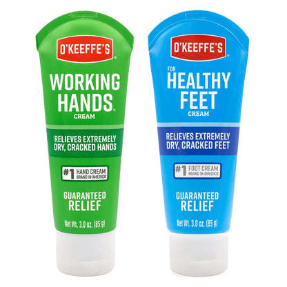 O'Keeffe's Working Hands Handcreme (85 g) und Healthy Feet Fußcreme (85 g) – Reparierende Hautpflege für extrem trockene, rissige Hände und Füße, Reisegröße