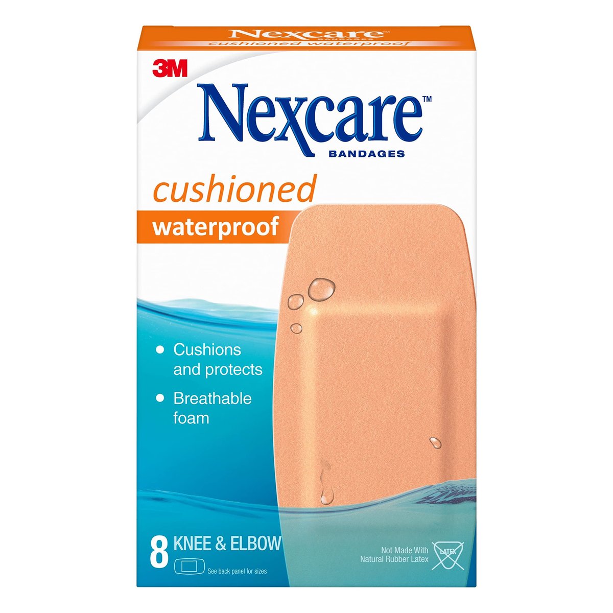 Nexcare Waterproof Cushioned Bandagen für Knie und Ellenbogen, 2 x 4 Zoll, 8 Stück, beige