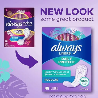 Always Radiant Slipeinlagen, Normal, unparfümiert, 48 Einlagen (2er-Pack)