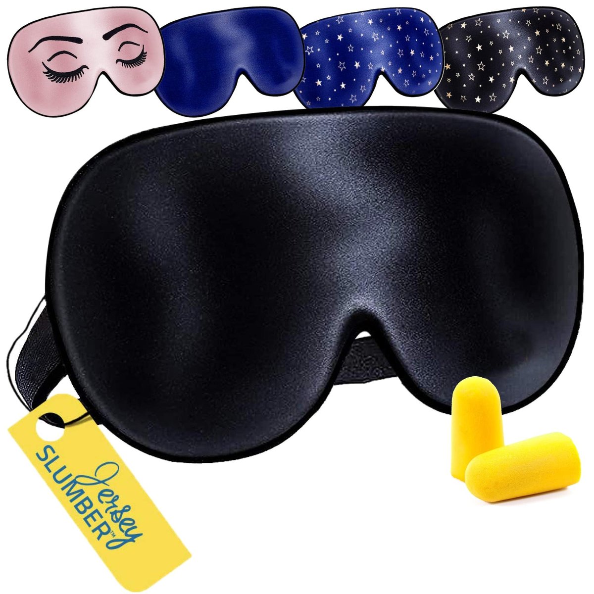 Jersey Slumber 100% Seiden Schlafmaske für Damen Herren Seitenschläfer - Lichtblockierende Augenmaske zum Schlafen, Null Druck weiches Stirnband, verstellbares Band, Seiden Augenabdeckung für Reisen Nickerchen - Schwarz