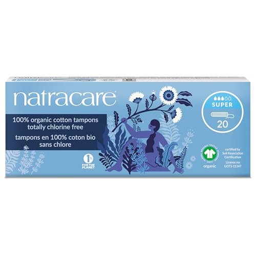Natracare Tampons Super 100% Bio-Baumwolle, ohne Applikator, chlorfrei, biologisch abbaubar (20 Stück)