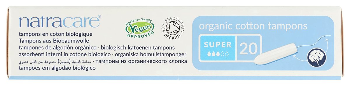 Natracare Tampons Super 100% Bio-Baumwolle, ohne Applikator, chlorfrei, biologisch abbaubar (20 Stück)