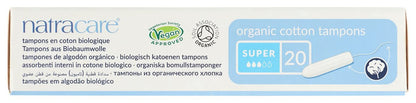 Natracare Tampons Super 100% Bio-Baumwolle, ohne Applikator, chlorfrei, biologisch abbaubar (20 Stück)