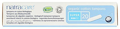 Natracare Tampons Super 100% Bio-Baumwolle, ohne Applikator, chlorfrei, biologisch abbaubar (20 Stück)