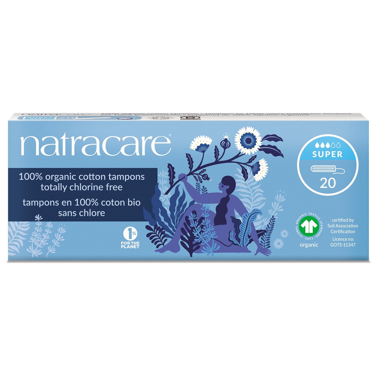 Natracare Tampons Super 100% Bio-Baumwolle, ohne Applikator, chlorfrei, biologisch abbaubar (20 Stück)