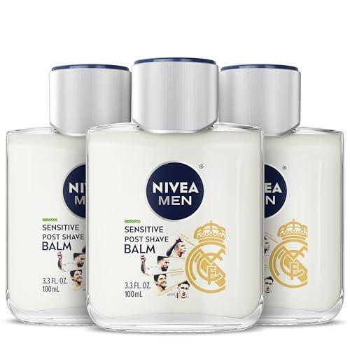 NIVEA MEN Real Madrid Limited Edition Design Sensitive Aftershave Balm – Alkoholfreie Pflege mit VitaminPro Komplex, 3er Pack (3 x 100 ml)
