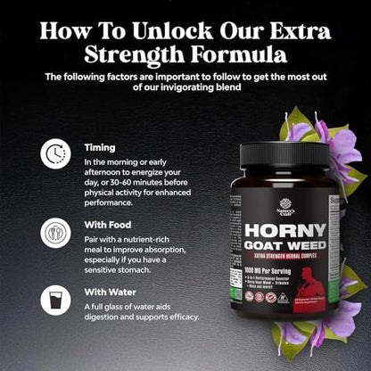 Horny Goat Weed für Männer – Extrastarkes männliches Nahrungsergänzungsmittel mit Schwarzer Maca-Wurzel, Tongkat Ali, Sägepalme & Panax-Ginseng-Extrakt für Ausdauer & Energie – 60 Kapseln