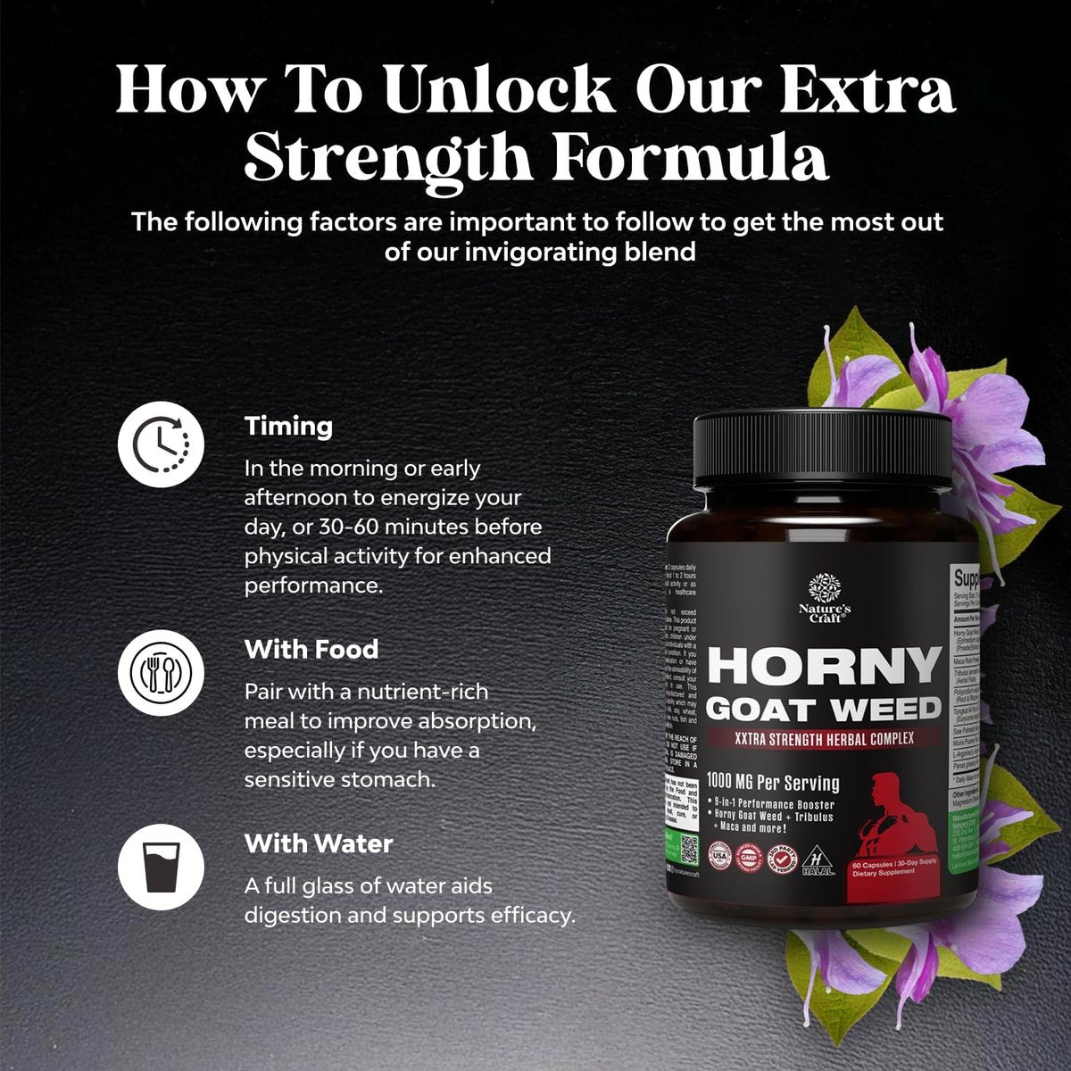 Horny Goat Weed für Männer – Extrastarkes männliches Nahrungsergänzungsmittel mit Schwarzer Maca-Wurzel, Tongkat Ali, Sägepalme & Panax-Ginseng-Extrakt für Ausdauer & Energie – 60 Kapseln
