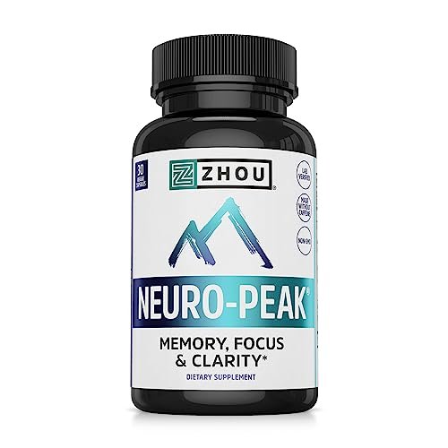 Zhou Neuro-Peak – Gehirn-Nahrungsergänzungsmittel für Gedächtnis und Konzentration, Nootropikum für Männer & Frauen, Gedächtnisvitamine – 30 vegane Kapseln (1 Packung)