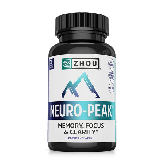 Zhou Neuro-Peak – Gehirn-Nahrungsergänzungsmittel für Gedächtnis und Konzentration, Nootropikum für Männer & Frauen, Gedächtnisvitamine – 30 vegane Kapseln (1 Packung)