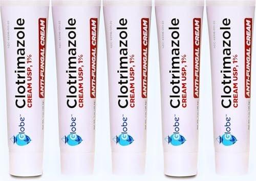 Globe Clotrimazol Antimykotikum Creme 1% USP (1 oz) – 5er-Pack – Fußpilz, Juckreiz, Brennen, Rissige Haut