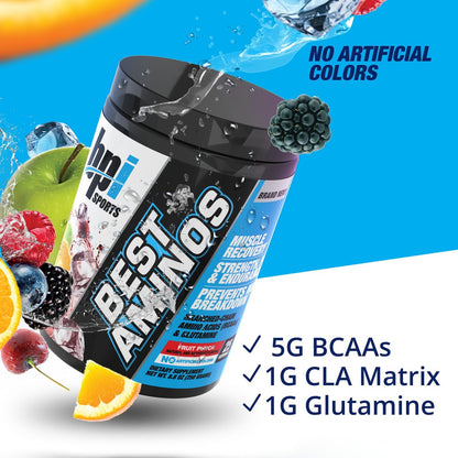 BPI Sports Best Aminos – BCAA-Pulver nach dem Training & Glutamin-Erholungsgetränk mit verzweigtkettigen Aminosäuren für Hydration & Erholung, für Männer & Frauen – Fruchtpunsch – 25 Portionen