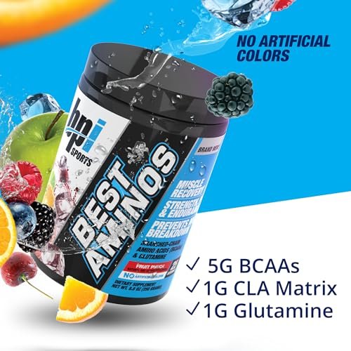 BPI Sports Best Aminos – BCAA-Pulver nach dem Training & Glutamin-Erholungsgetränk mit verzweigtkettigen Aminosäuren für Hydration & Erholung, für Männer & Frauen – Fruchtpunsch – 25 Portionen