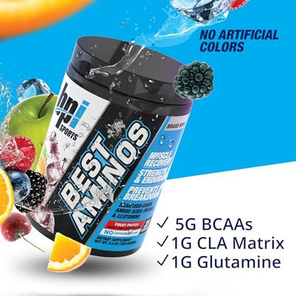 BPI Sports Best Aminos – BCAA-Pulver nach dem Training & Glutamin-Erholungsgetränk mit verzweigtkettigen Aminosäuren für Hydration & Erholung, für Männer & Frauen – Fruchtpunsch – 25 Portionen