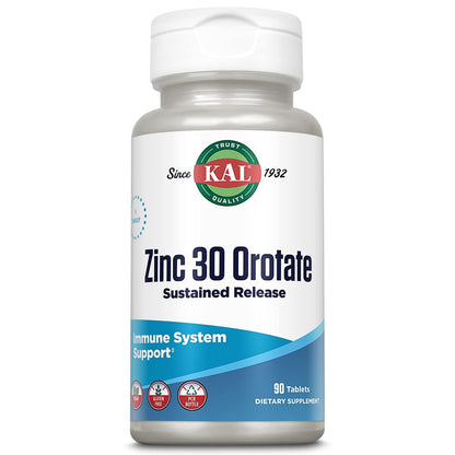 KAL Zinkorotat 30 mg, Retardtabletten, cheliertes Zink, Immunsystem-Unterstützung, vegan, glutenfrei, 90 Tabletten