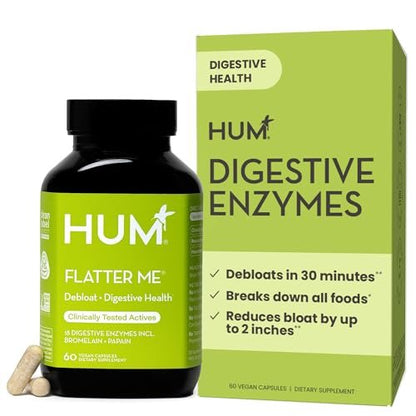 HUM Flatter Me Verdauungsenzyme für Frauen und Männer – Verdauungsgesundheit, Blähungen, mit Ingwer und Pfefferminzblatt, schnelle Anti-Bloat-Pillen, Multi-Enzym, vegan, 60 Kapseln