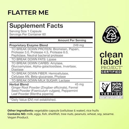 HUM Flatter Me Verdauungsenzyme für Frauen und Männer – Verdauungsgesundheit, Blähungen, mit Ingwer und Pfefferminzblatt, schnelle Anti-Bloat-Pillen, Multi-Enzym, vegan, 60 Kapseln