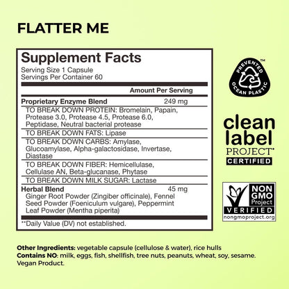 HUM Flatter Me Verdauungsenzyme für Frauen und Männer – Verdauungsgesundheit, Blähungen, mit Ingwer und Pfefferminzblatt, schnelle Anti-Bloat-Pillen, Multi-Enzym, vegan, 60 Kapseln