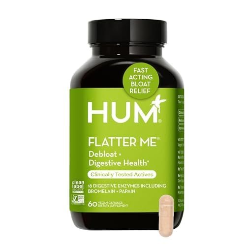 HUM Flatter Me Verdauungsenzyme für Frauen und Männer – Verdauungsgesundheit, Blähungen, mit Ingwer und Pfefferminzblatt, schnelle Anti-Bloat-Pillen, Multi-Enzym, vegan, 60 Kapseln