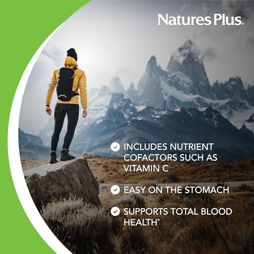 NaturesPlus Hema-Plex Eisen – 60 Kapseln mit 85 mg cheliertem Eisen, Vitamin C & Bioflavonoiden – Vegan & Glutenfrei