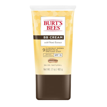 Burt's Bees BB Cream mit LSF 15, getönte Feuchtigkeitslotion für alle Hauttypen, 98,9 % natürlichen Ursprungs, hell bis mittel, 48 ml Tube