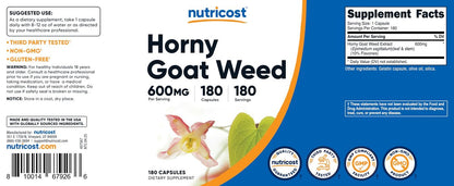 Nutricost Horny Goat Weed Extrakt (Epimedium) - 180 Kapseln, 180 Portionen, 600 mg pro Kapsel