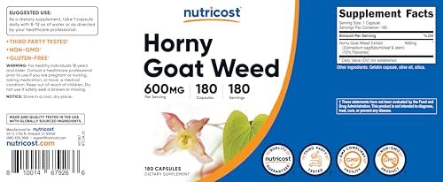 Nutricost Horny Goat Weed Extrakt (Epimedium) - 180 Kapseln, 180 Portionen, 600 mg pro Kapsel