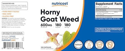 Nutricost Horny Goat Weed Extrakt (Epimedium) - 180 Kapseln, 180 Portionen, 600 mg pro Kapsel