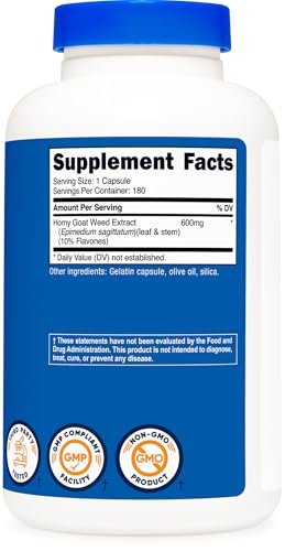 Nutricost Horny Goat Weed Extrakt (Epimedium) - 180 Kapseln, 180 Portionen, 600 mg pro Kapsel