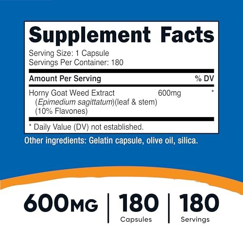 Nutricost Horny Goat Weed Extrakt (Epimedium) - 180 Kapseln, 180 Portionen, 600 mg pro Kapsel