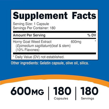 Nutricost Horny Goat Weed Extrakt (Epimedium) - 180 Kapseln, 180 Portionen, 600 mg pro Kapsel