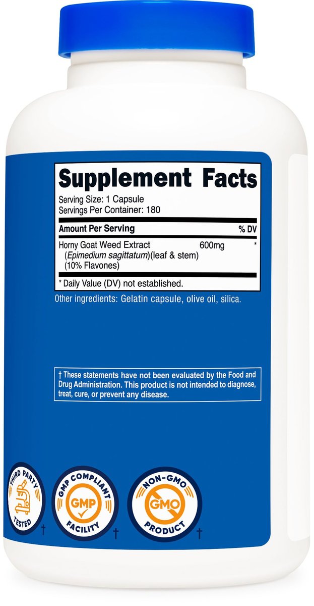 Nutricost Horny Goat Weed Extrakt (Epimedium) - 180 Kapseln, 180 Portionen, 600 mg pro Kapsel