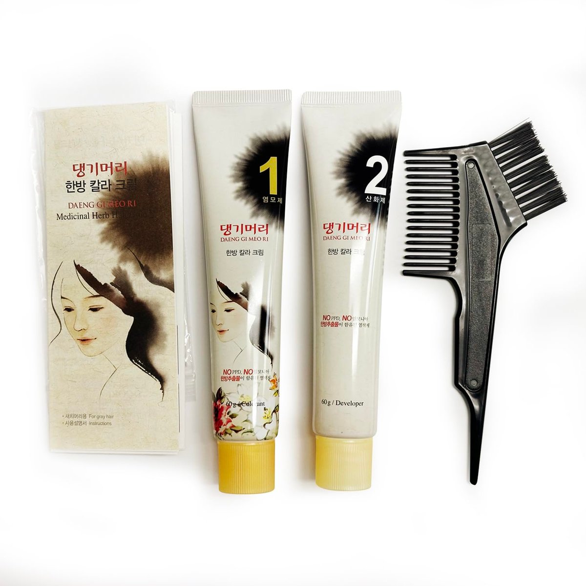 Daeng Gi Meo Ri – Koreanische Kräuter-Haarfarbe Creme [Dunkelbraun] - PPD-freie Grauabdeckung, Haarschutz, High-Keratin-Formel, 150 ml