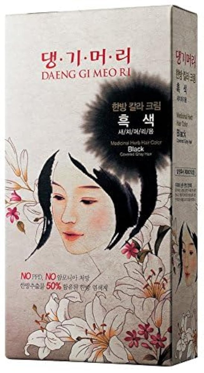 Daeng Gi Meo Ri Koreanische Kräuter-Haarfarbe Creme [Schwarz] - PPD-freie Grauabdeckung, Haarschutz, Hoch-Keratin-Formel, 150 ml
