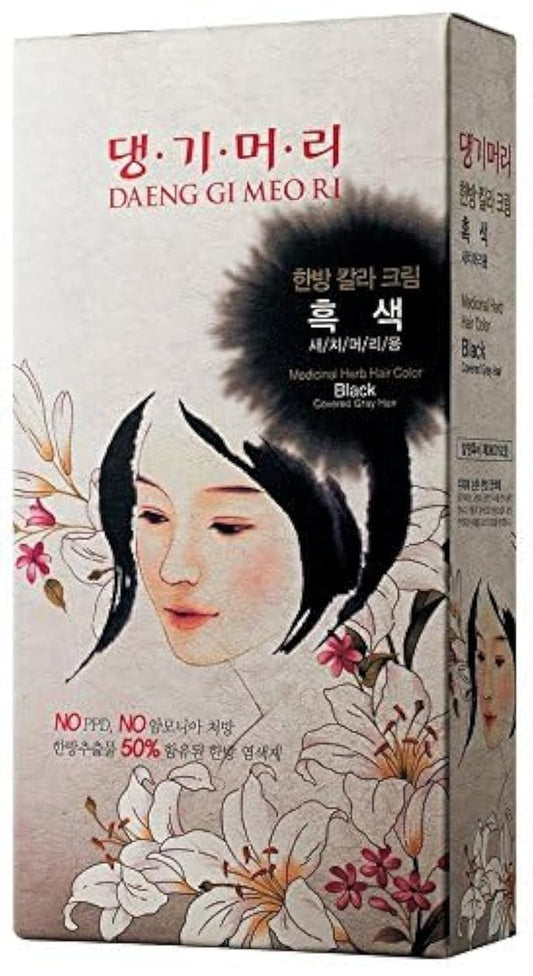 Daeng Gi Meo Ri Koreanische Kräuter-Haarfarbe Creme [Schwarz] - PPD-freie Grauabdeckung, Haarschutz, Hoch-Keratin-Formel, 150 ml