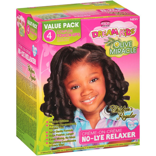 African Pride Dream Kids Olive Miracle Touch-Up Relaxer Kit, Regular – Stärkt und schützt das Haar, mit Olivenöl für Feuchtigkeit, 1 Kit
