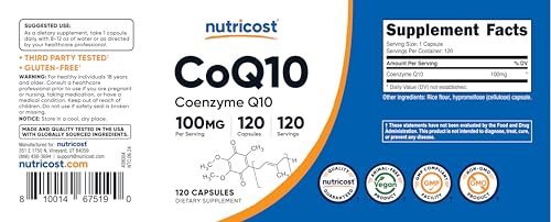 Nutricost CoQ10 100mg, 120 vegane Kapseln, 120 Portionen – hochabsorbierbares, vegetarisches, nicht-GVO Coenzym Q10
